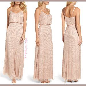 NEW! Adrianna Papell Art Deco Beaded Blouson Gown in Blush Pink‎ [SZ 12 ]